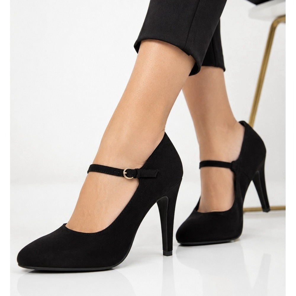 Kelly & Katie Black Suede Mary Jane Stiletto Heels Round Toe Buckle Strap US 8
